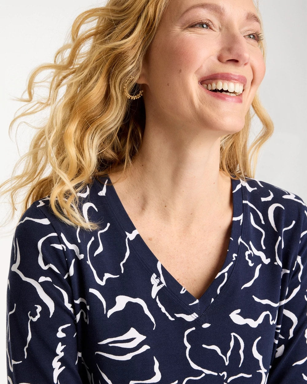 Chico's Maya Cotton Stretch 3/4 Sleeve Tee Passport Blue