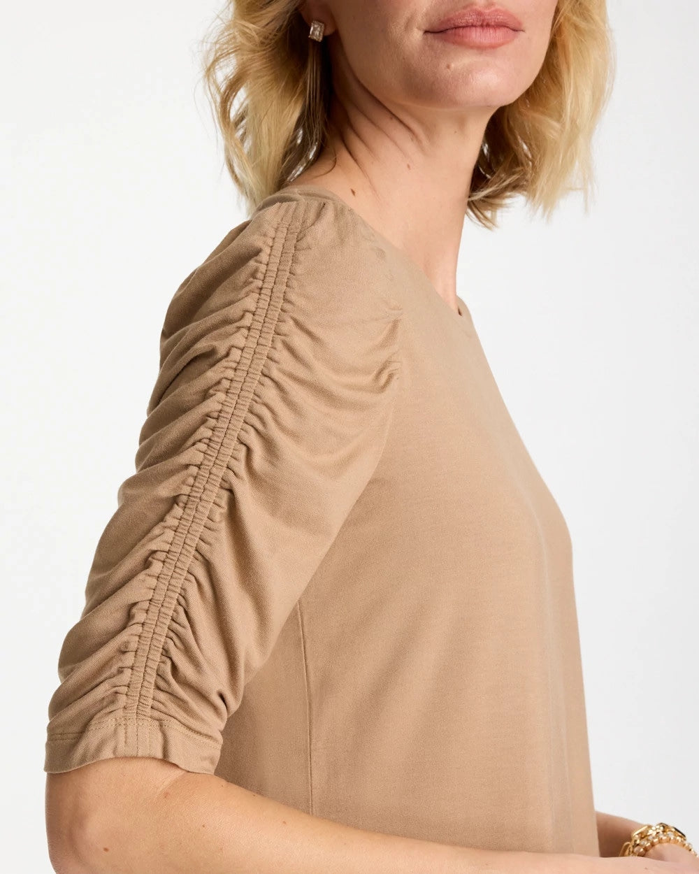 Chico's Touch of Cool™ Ruched Sleeve Knit Tee Cattail Brown