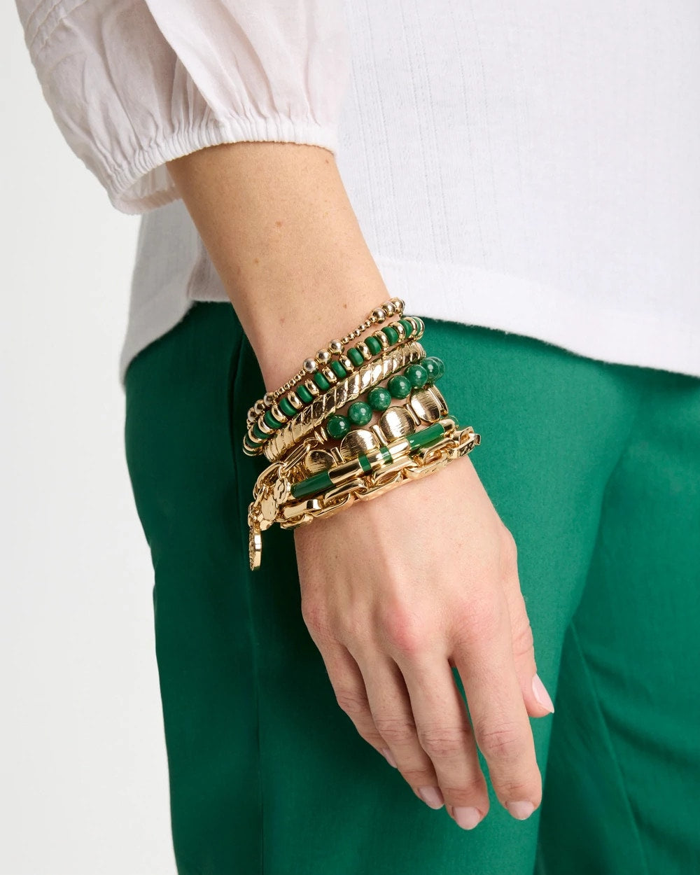 Chico's Green Jade Stone Charm Bracelet Green