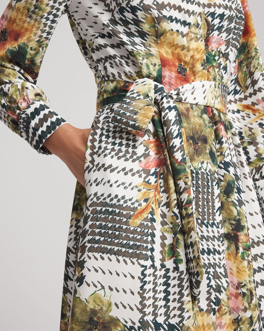 Chico's Artisanal Floral Print Maxi Shirtdress Ecru
