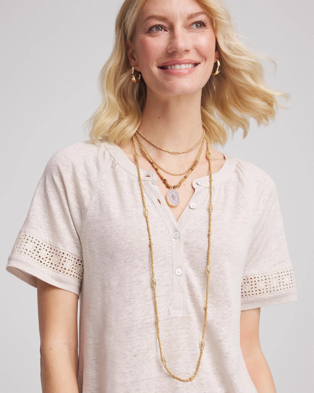 Chico's Convertible Agate Pendant Necklace Neutral