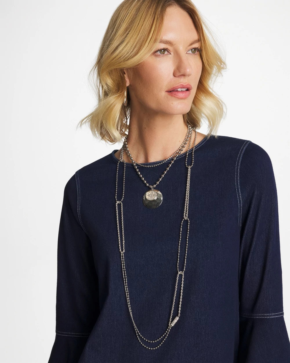 Chico's Long Silver Ball Chain Single Strand Silver