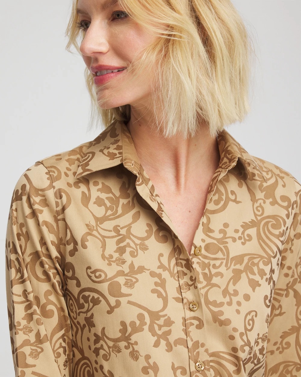 Chico's No Iron™ Jacquard Scrolls Shirt Gold