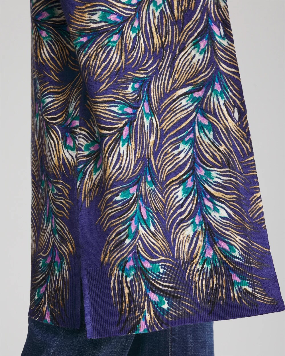 Chico's Ella Peacock-Print Cardigan Sweater Dark Cobalt