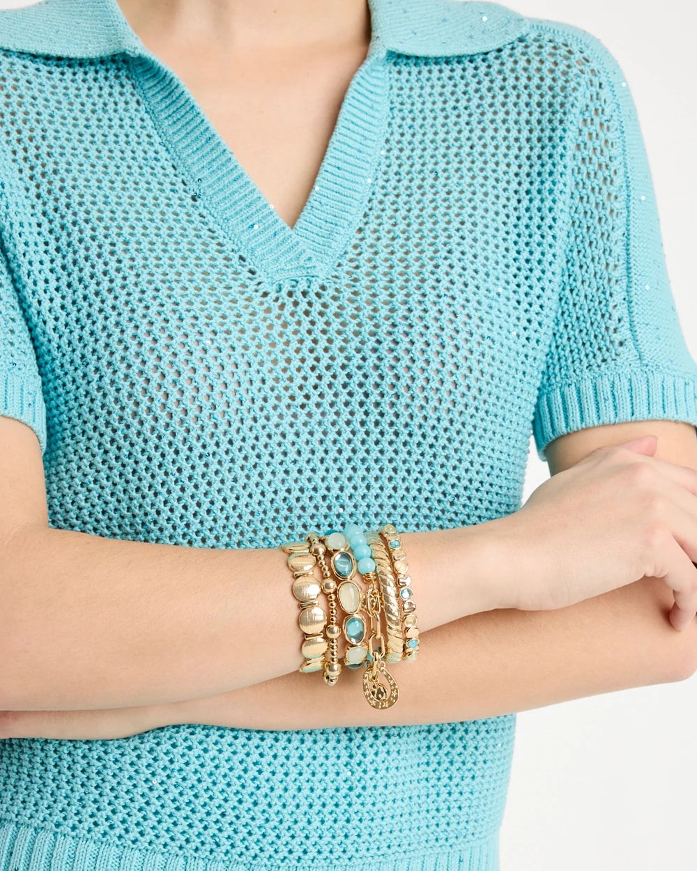 Chico's Quartz Stone Large Stretch Bracelet Light Blue