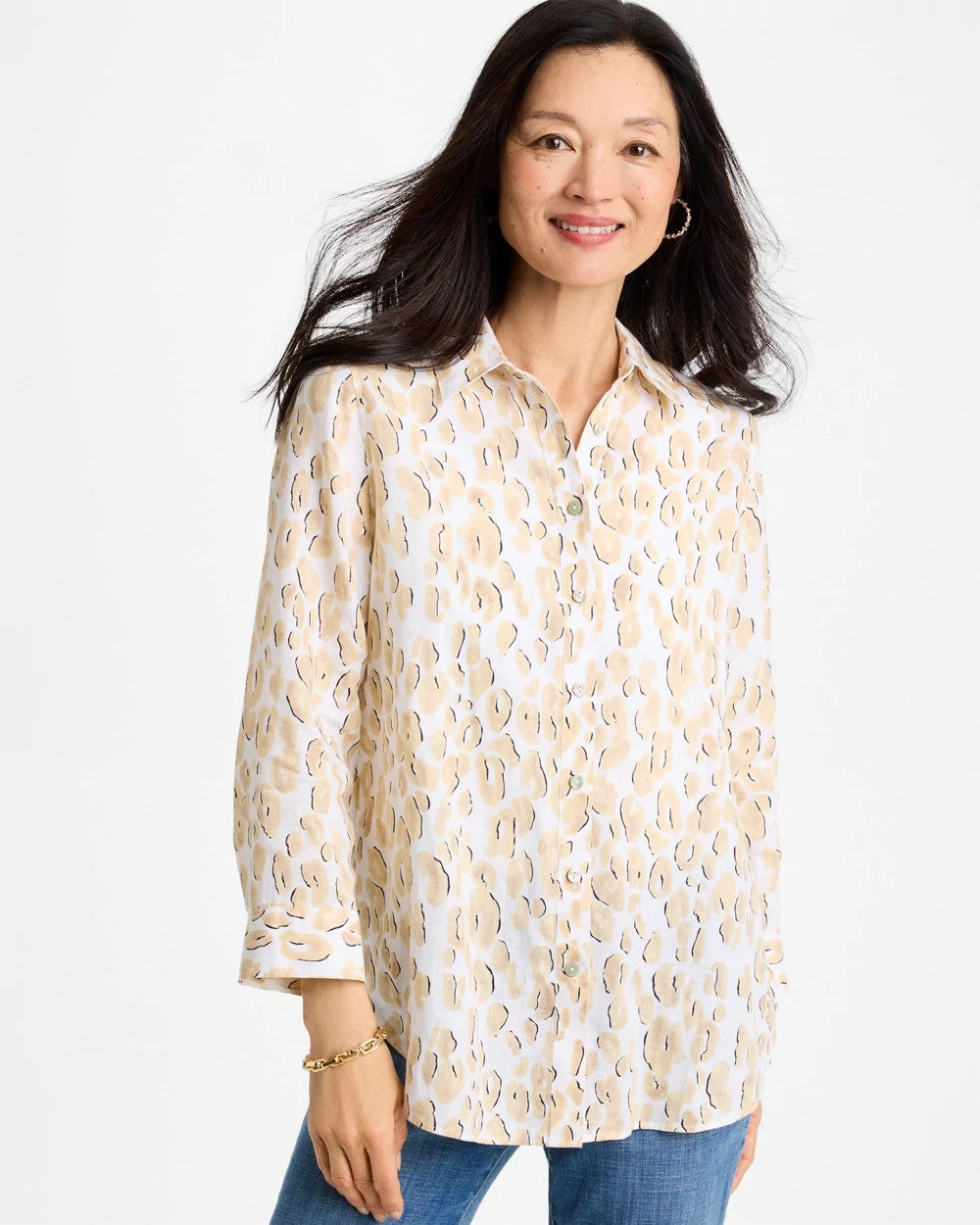 Chico's No Iron™ Linen Animal Print Shirt Mocha Mousse