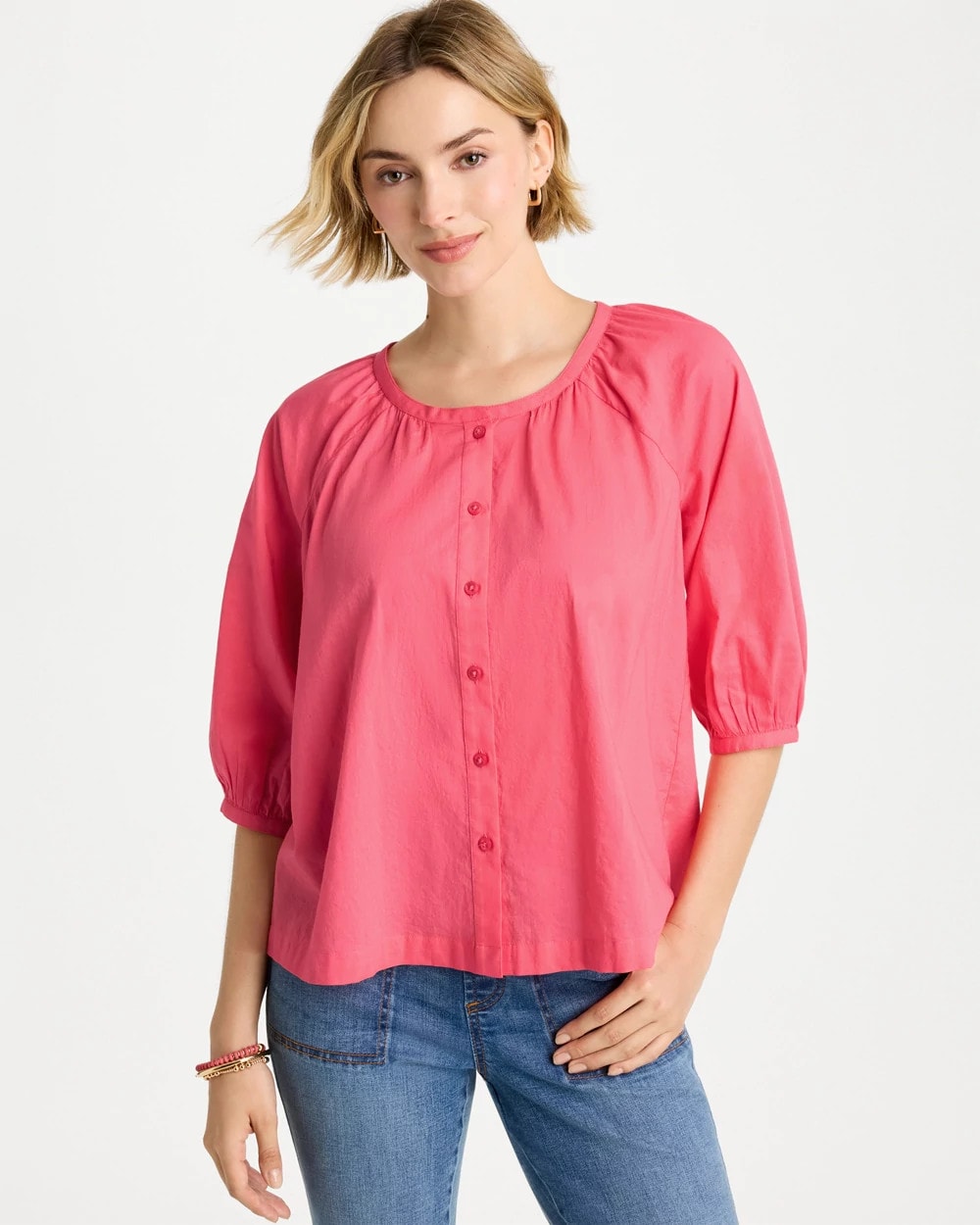 Chico's Cotton Voile Blouse Calypso Coral