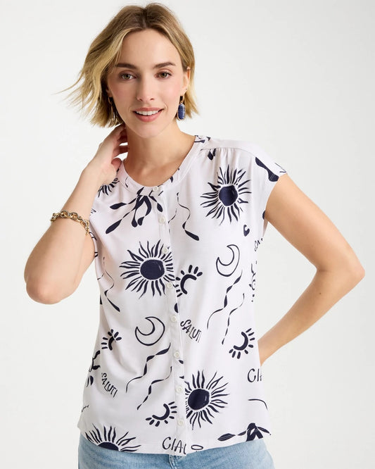 Chico's La Playa Refined Button Tee Passport Blue