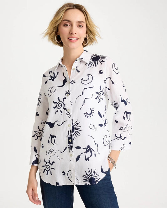 Chico's No Iron™ Linen Beach Shirt Passport Blue