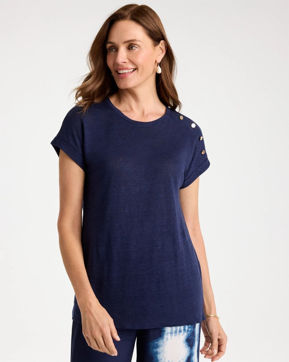 Chico's Linen Button Tunic Passport Blue