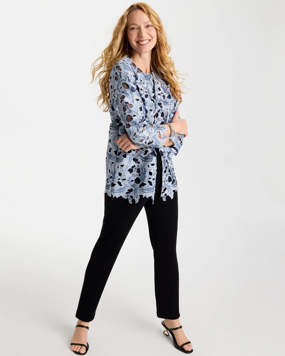 Chico's Travelers™ Collection Contrast Lined Lace Jacket Travelers India Ink