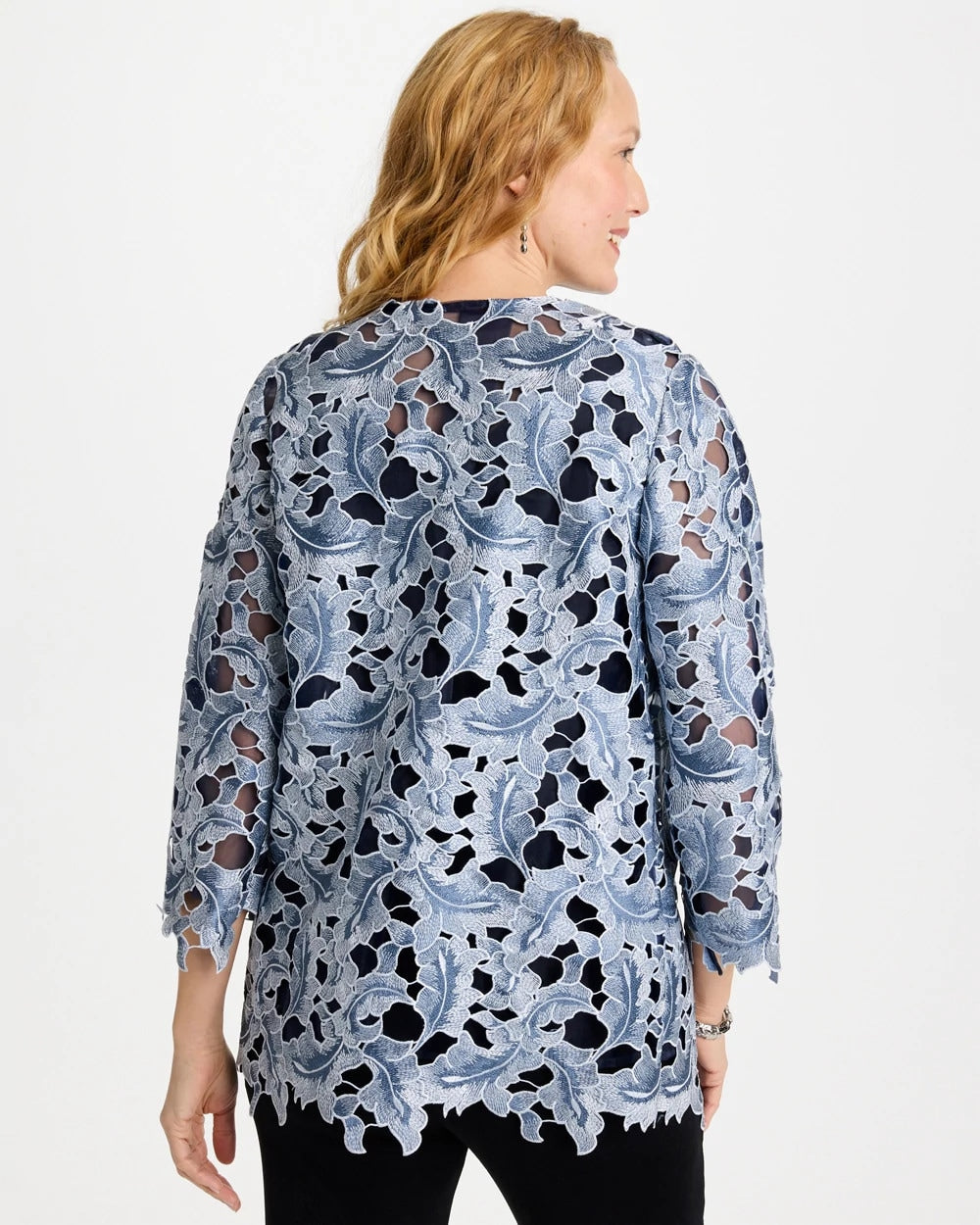 Chico's Travelers™ Collection Contrast Lined Lace Jacket Travelers India Ink