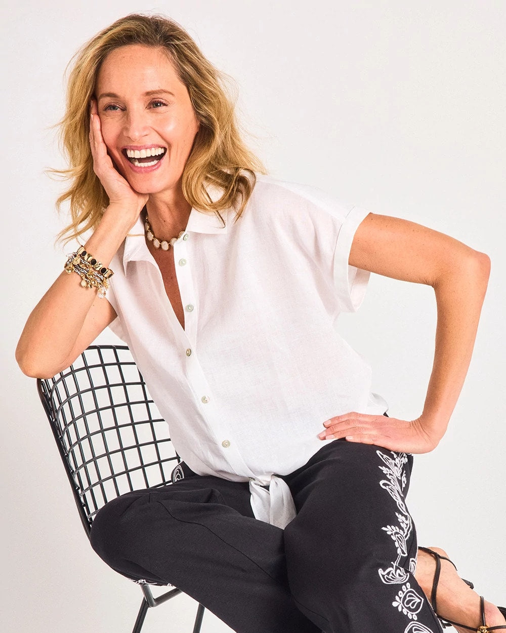 Chico's No Iron™ Linen Tie-Front Cap Sleeve Shirt Optic White