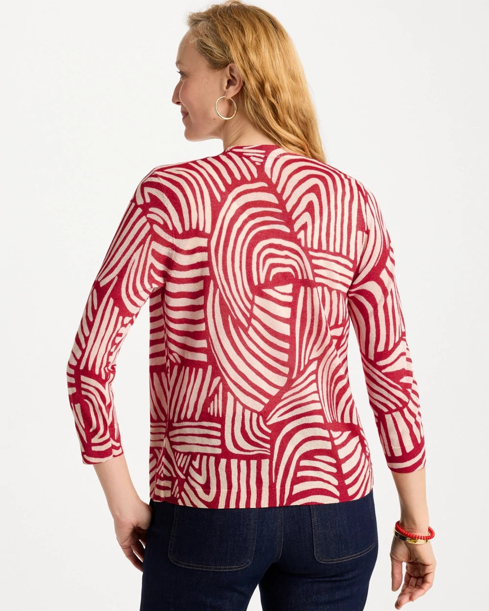 Chico's Geo Summer Romance Cardigan Cherry Lush