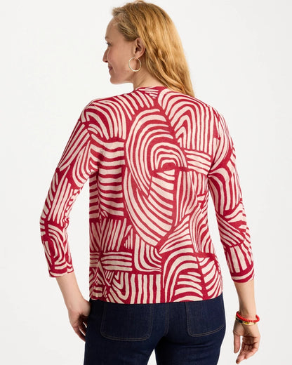 Chico's Geo Summer Romance Cardigan Cherry Lush