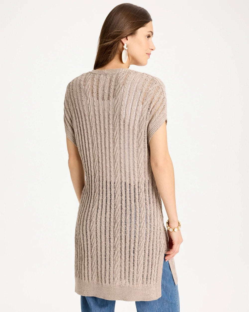 Chico's Faucet V-Neck Long Cardigan Vest Smokey Taupe