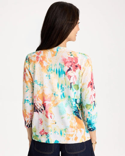Chico's Printed Summer Romance Cardigan Calypso Coral