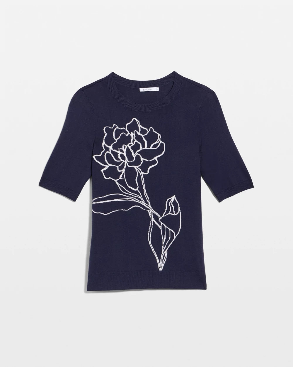 Chico's Ella Short-Sleeve Floral Sweater Passport Blue