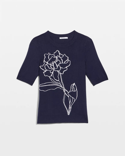Chico's Ella Short-Sleeve Floral Sweater Passport Blue