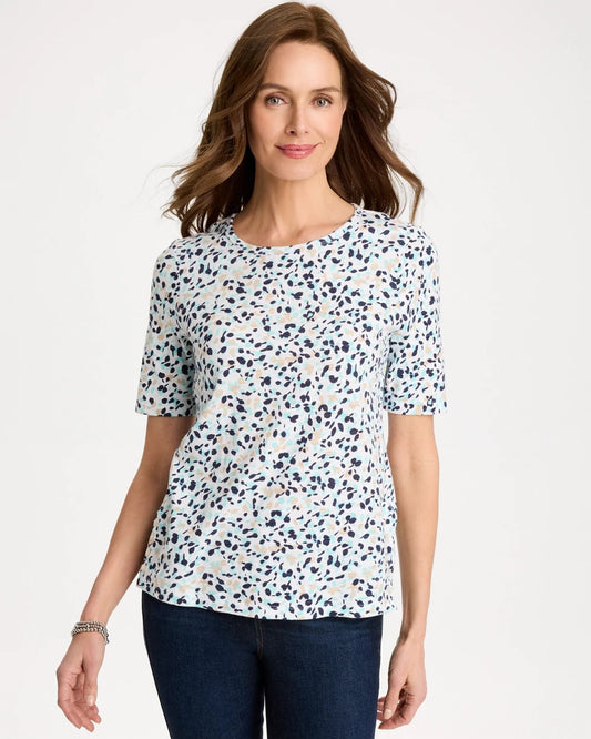 Chico's Cotton Slub Printed Tee Bondi Blue