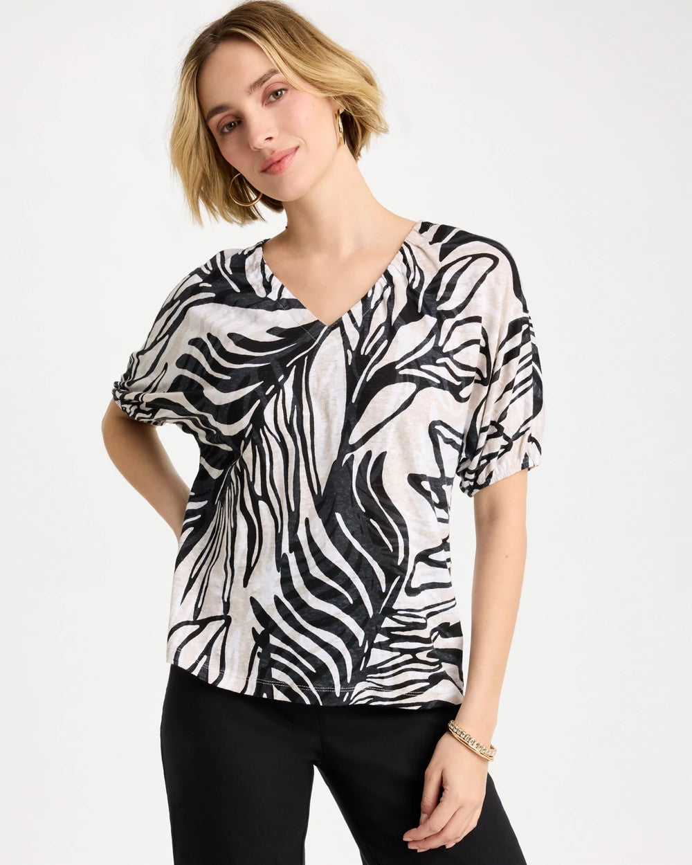 Chico's Linen Ruched Palm Tee Smokey Taupe