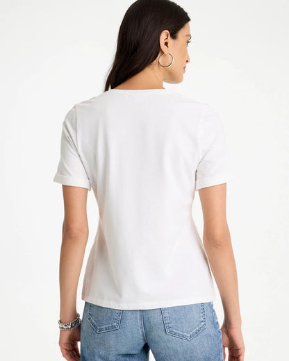 Chico's Cotton Stretch Palm Sequin Tee Alabaster