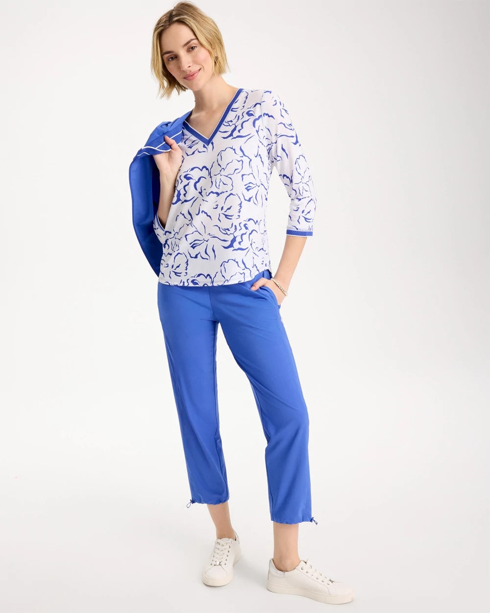 Chico's Zenergy® Slub Knit Mesh Trim Tee Amparo Blue