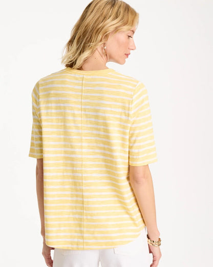 Chico's Striped Cotton Slub V-Neck Tee Golden Haze