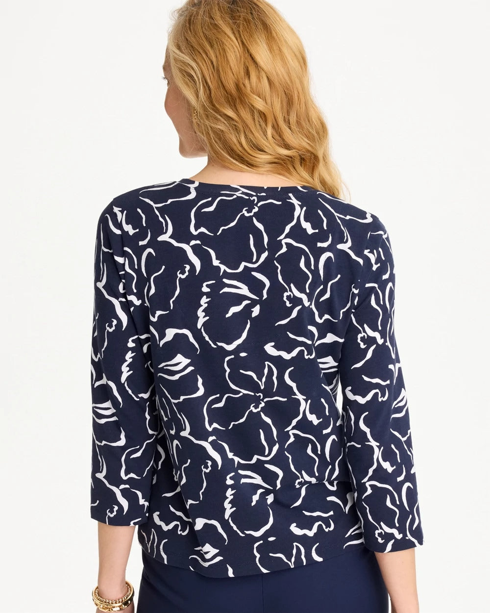 Chico's Maya Cotton Stretch 3/4 Sleeve Tee Passport Blue