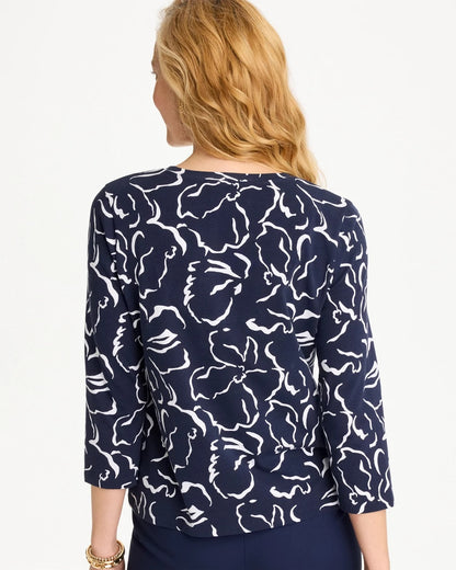 Chico's Maya Cotton Stretch 3/4 Sleeve Tee Passport Blue