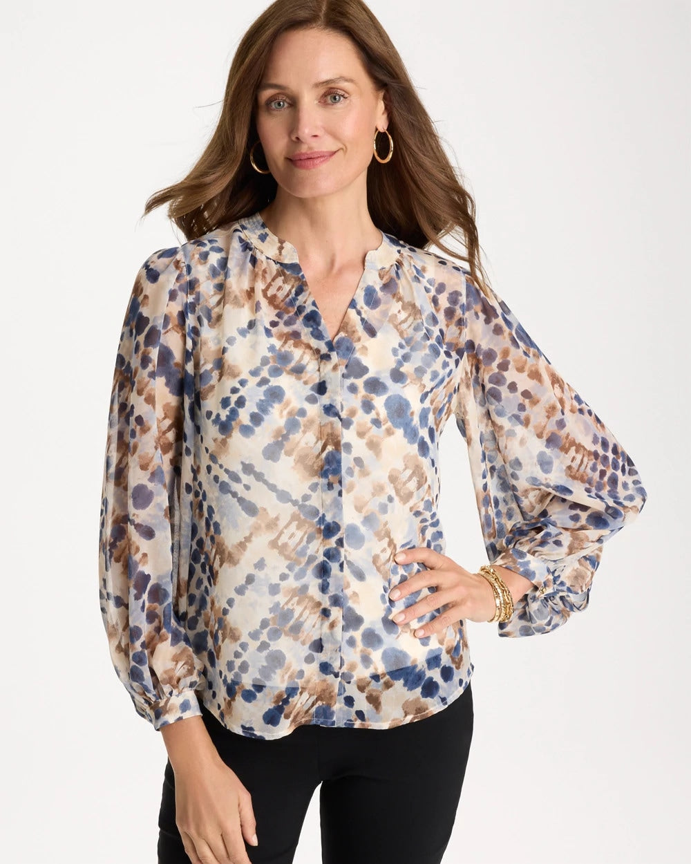 Chico's Georgette Printed Blouse Passport Blue