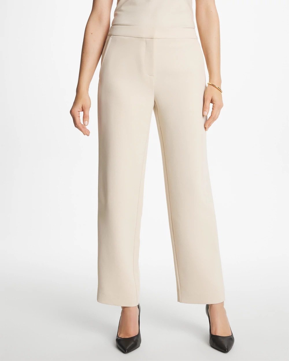 Chico's Textured Straight Tapered Ankle Pants Pale Sand
