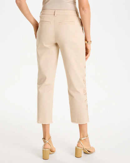 Chico's Relaxed Embroidered Fray Crop Pant Pale Sand