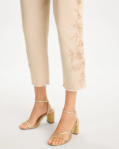 Chico's Relaxed Embroidered Fray Crop Pant Pale Sand
