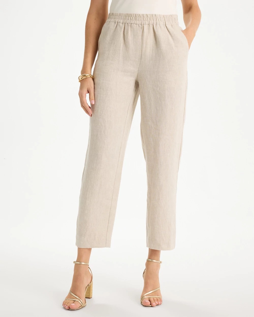 Chico's Linen Straight Tapered Ankle Pants Oatmeal