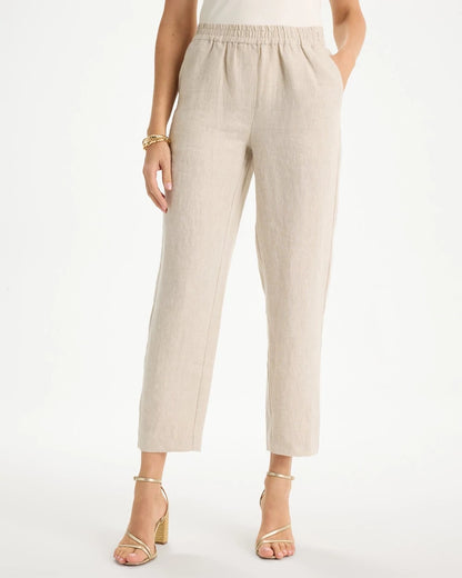 Chico's Linen Straight Tapered Ankle Pants Oatmeal