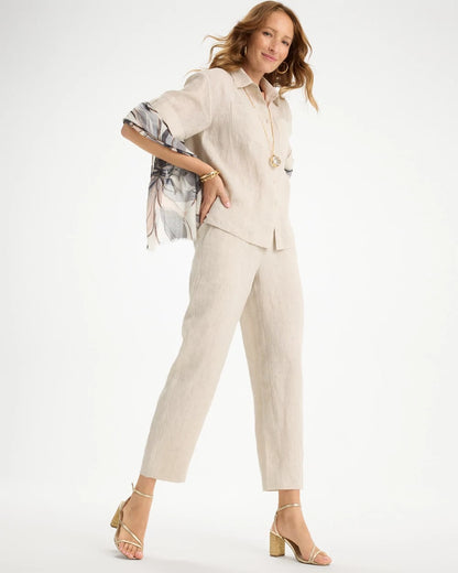 Chico's Linen Straight Tapered Ankle Pants Oatmeal