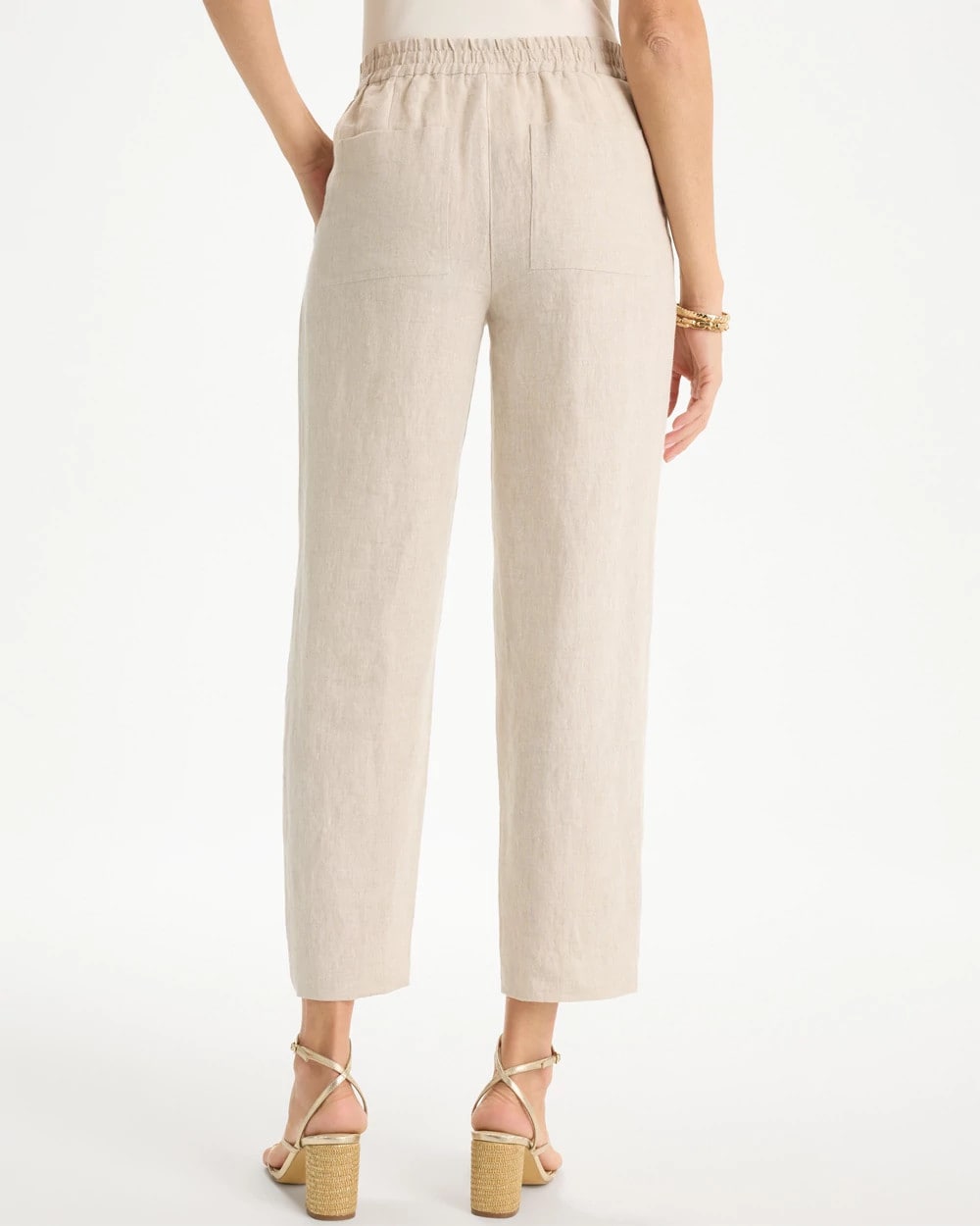 Chico's Linen Straight Tapered Ankle Pants Oatmeal