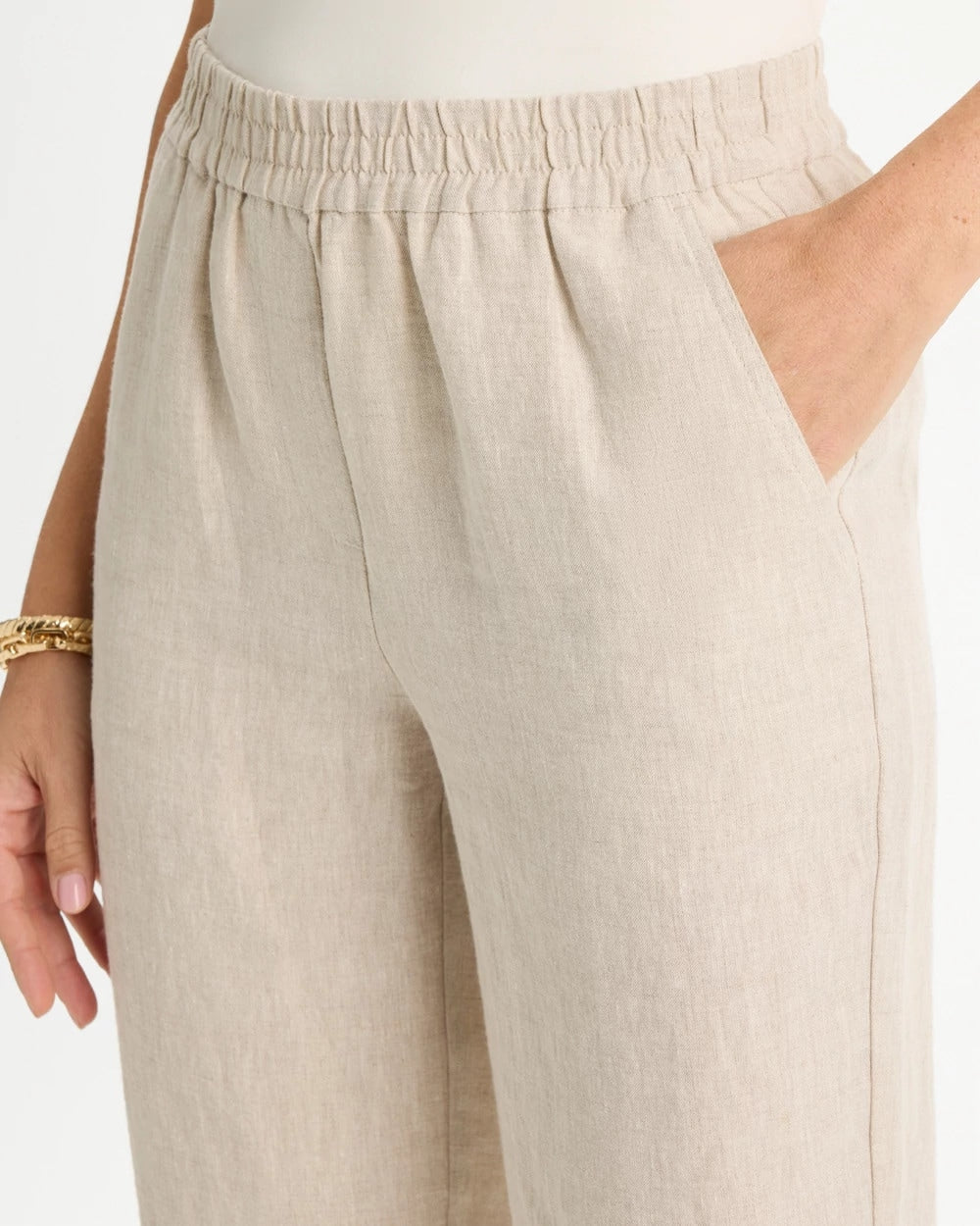 Chico's Linen Straight Tapered Ankle Pants Oatmeal
