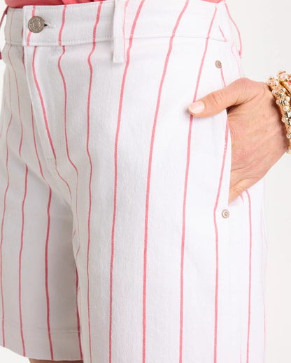 Chico's Striped Rivet Denim Trouser Shorts Calypso Coral