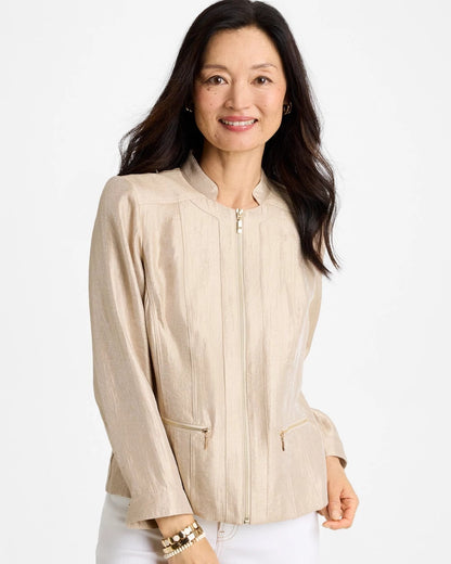 Chico's Sheen Stand Collar Jacket Khaki