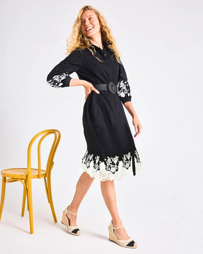 Chico's Cotton Lace Trim Shirtdress Black