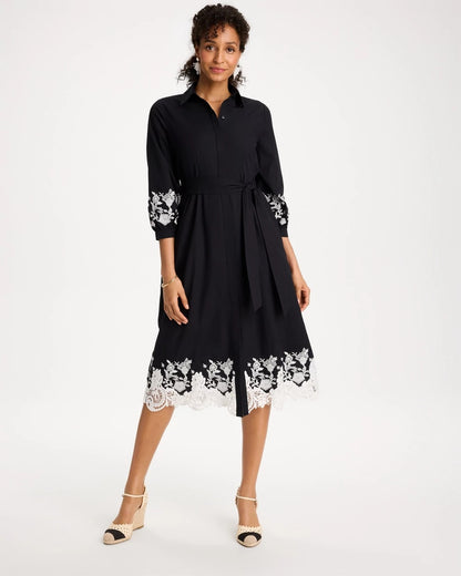 Chico's Cotton Lace Trim Shirtdress Black