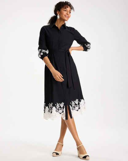 Chico's Cotton Lace Trim Shirtdress Black