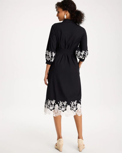 Chico's Cotton Lace Trim Shirtdress Black