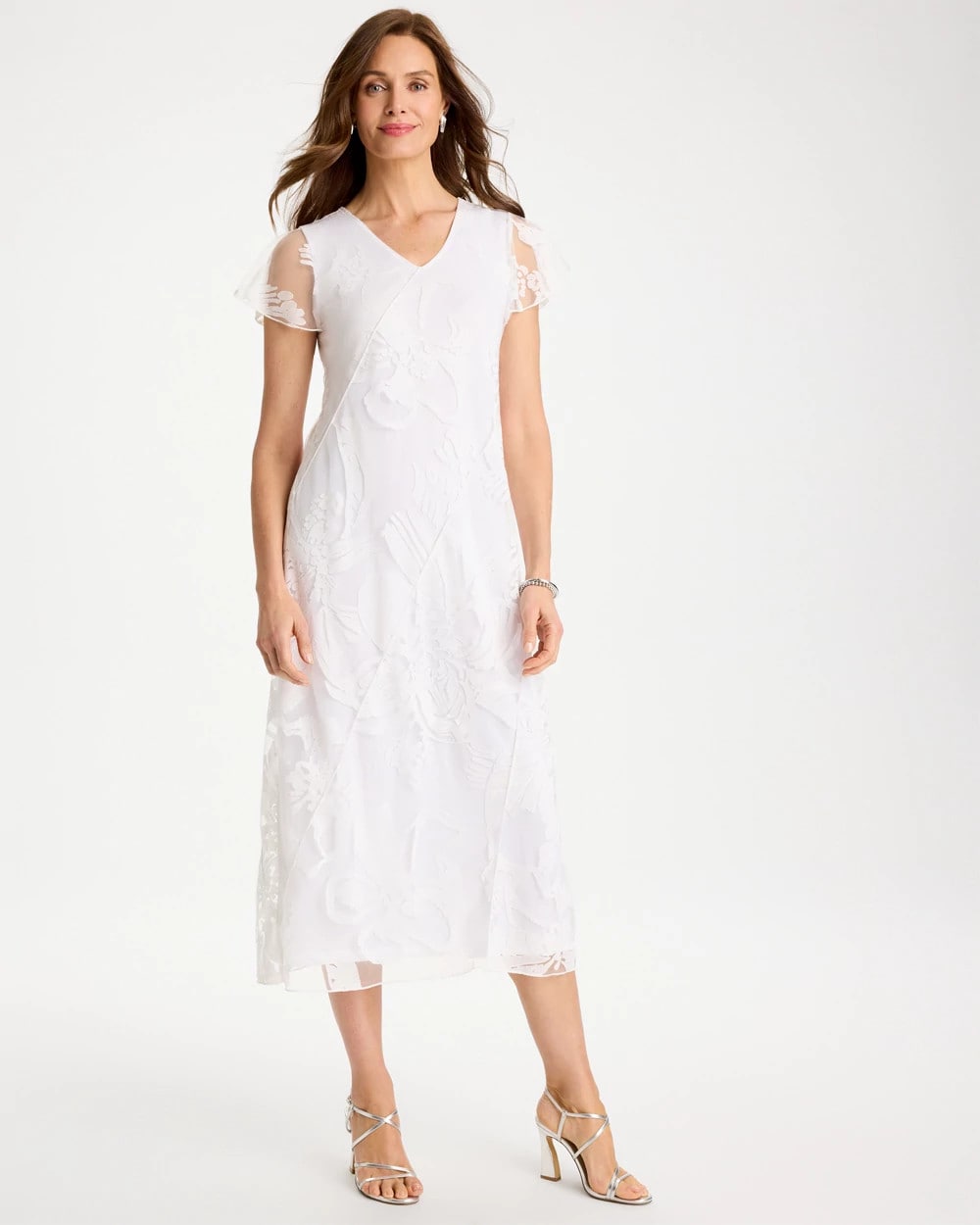 Chico's Knit Burnout Floral Dress Alabaster