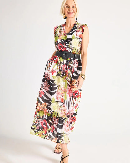 Chico's Crinkle Chiffon Animal Print Dress Black