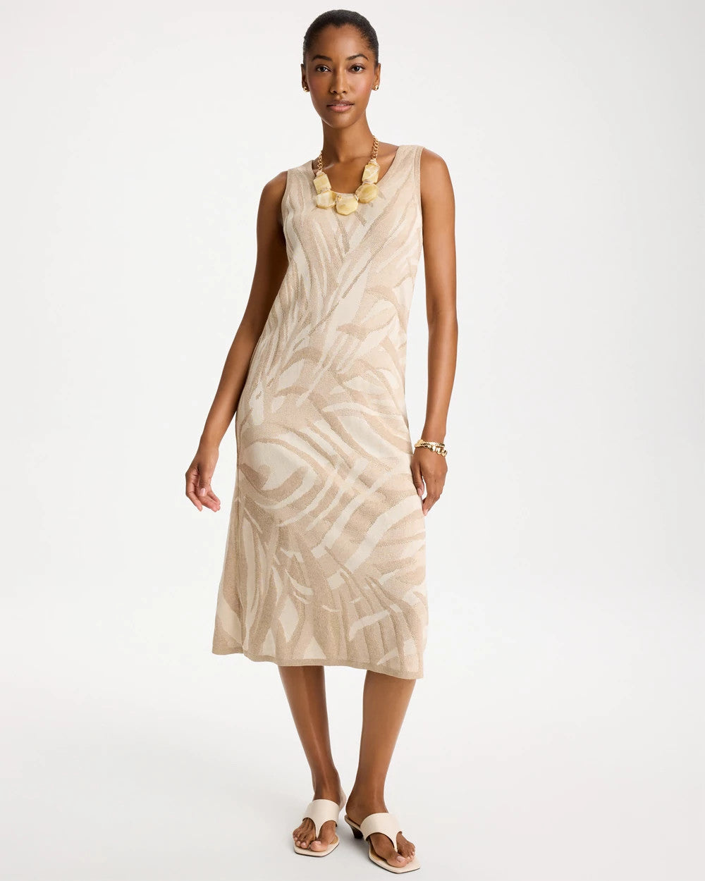 Chico's Knit Printed Sweater Dress Gold