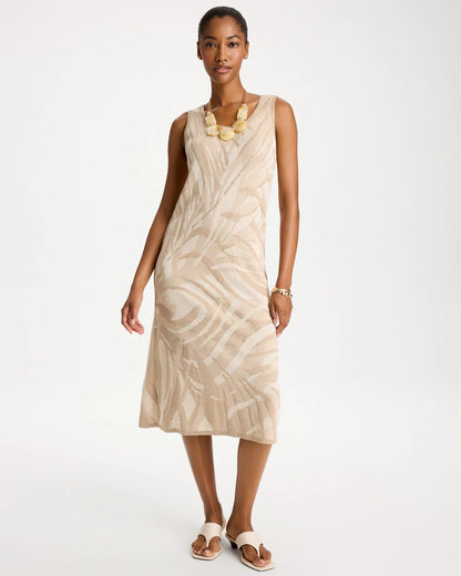 Chico's Knit Printed Sweater Dress Gold