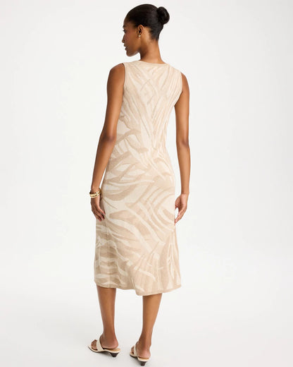 Chico's Knit Printed Sweater Dress Gold